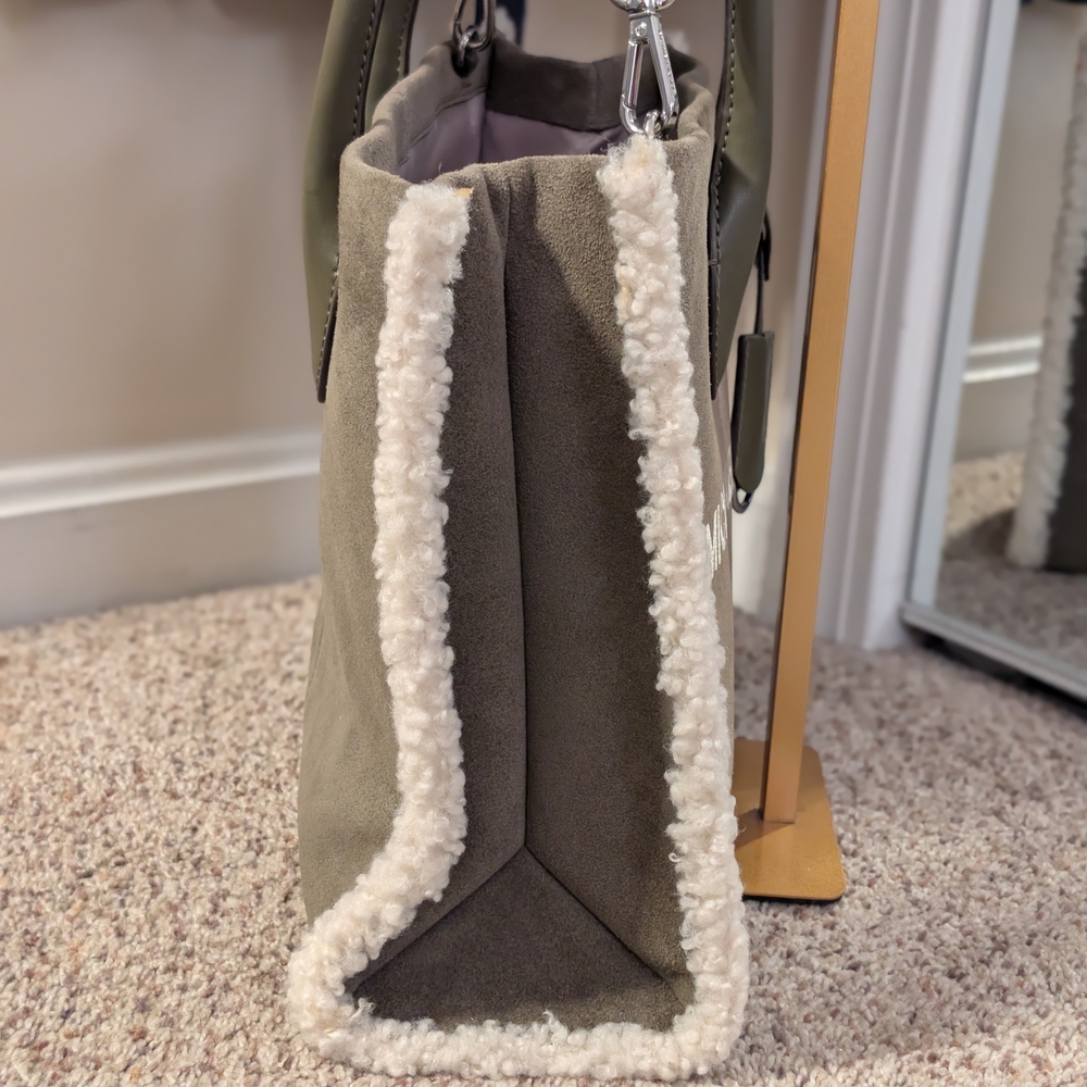 MICHAEL KORS Olive Suede Shearling Trim Large Tote NWT - Picture 6 of 11